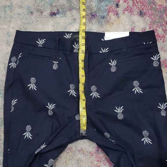 Ann Taylor The Cotton Crop Mid Rise Pineapple Pants in Navy Blue & White Size 12 - Picture 10 of 14